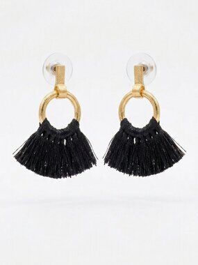 Gold & Black Tassel Fringe Earrings